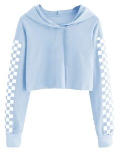 imily bela kids crop tops girls hoodies cute plaid long sleeve fashion sweatshirts (13-14 years, light blue)