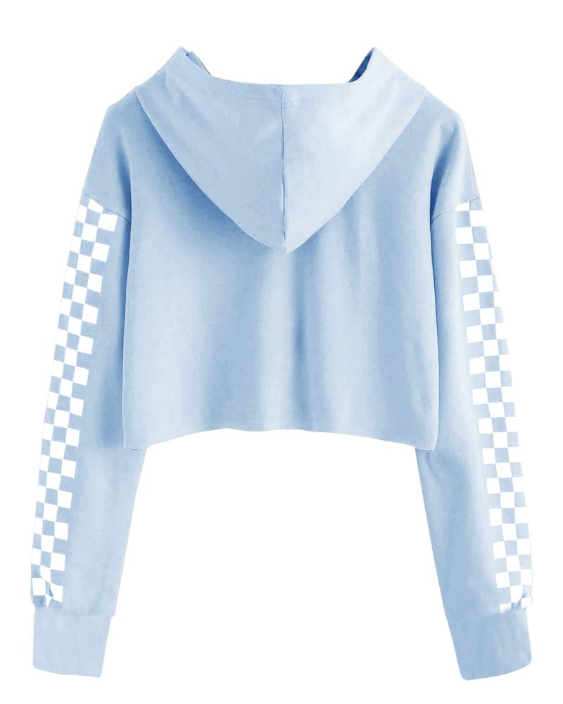 Imily Bela Kids Crop Tops Girls Hoodies Cute Plaid Long Sleeve Fashion Sweatshirts (13-14 Years, light blue)