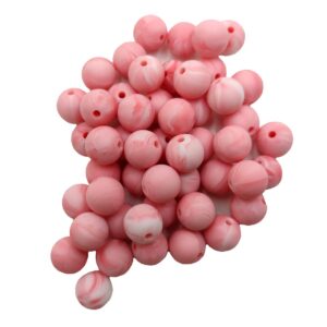 50pcs dark marble pink color silicone round beads sensory 15mm silicone pearl bead bulk mom necklace diy jewelry making decoration