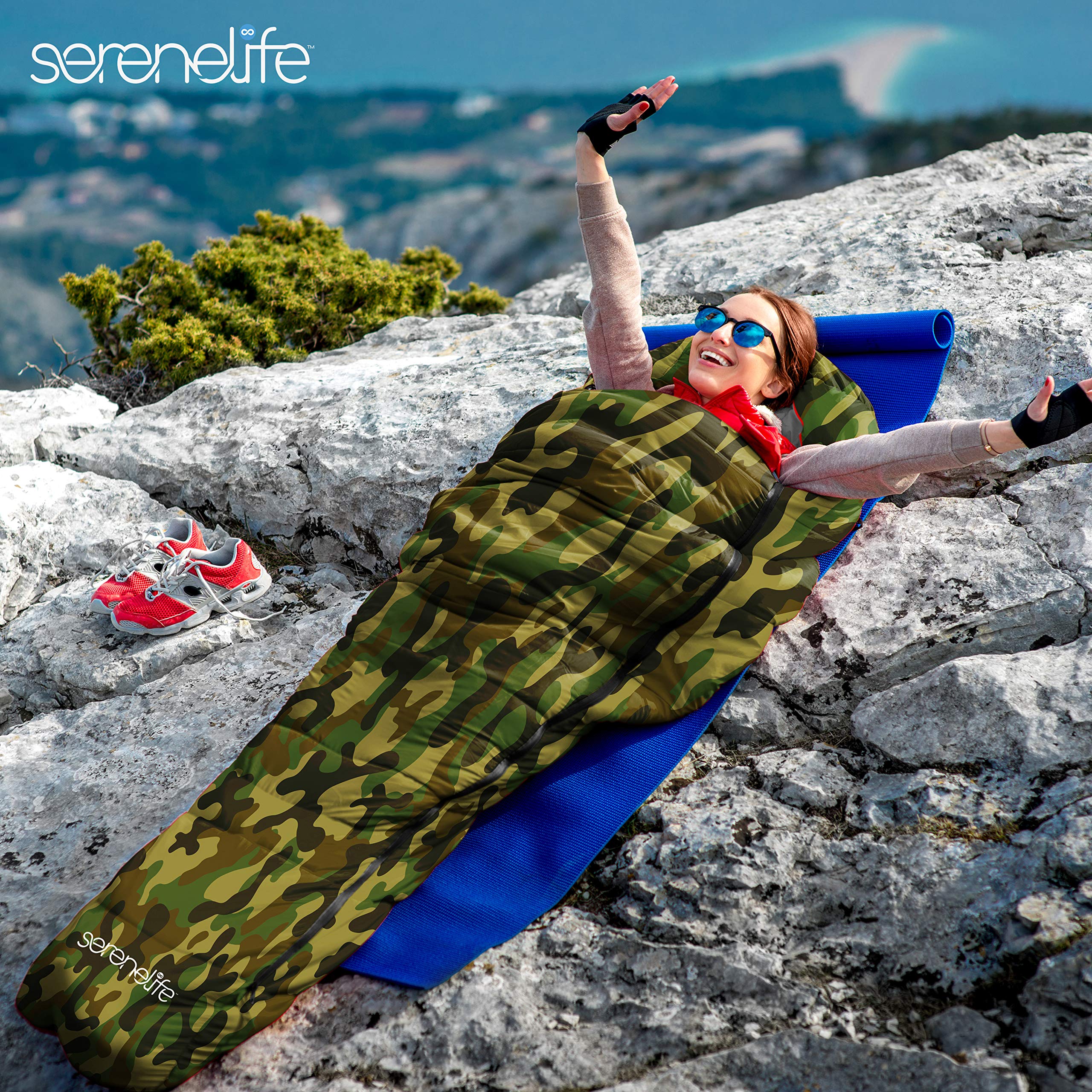 SereneLife Backpacking Sleeping Bag Camping Gear - Mummy Sleeping Bag for Adults/Teens w/Pillow, Bag - Outdoor Lightweight Weather Proof Sleeping Bag - Camping, Hiking Traveling - SLSCA5 (Camouflage)