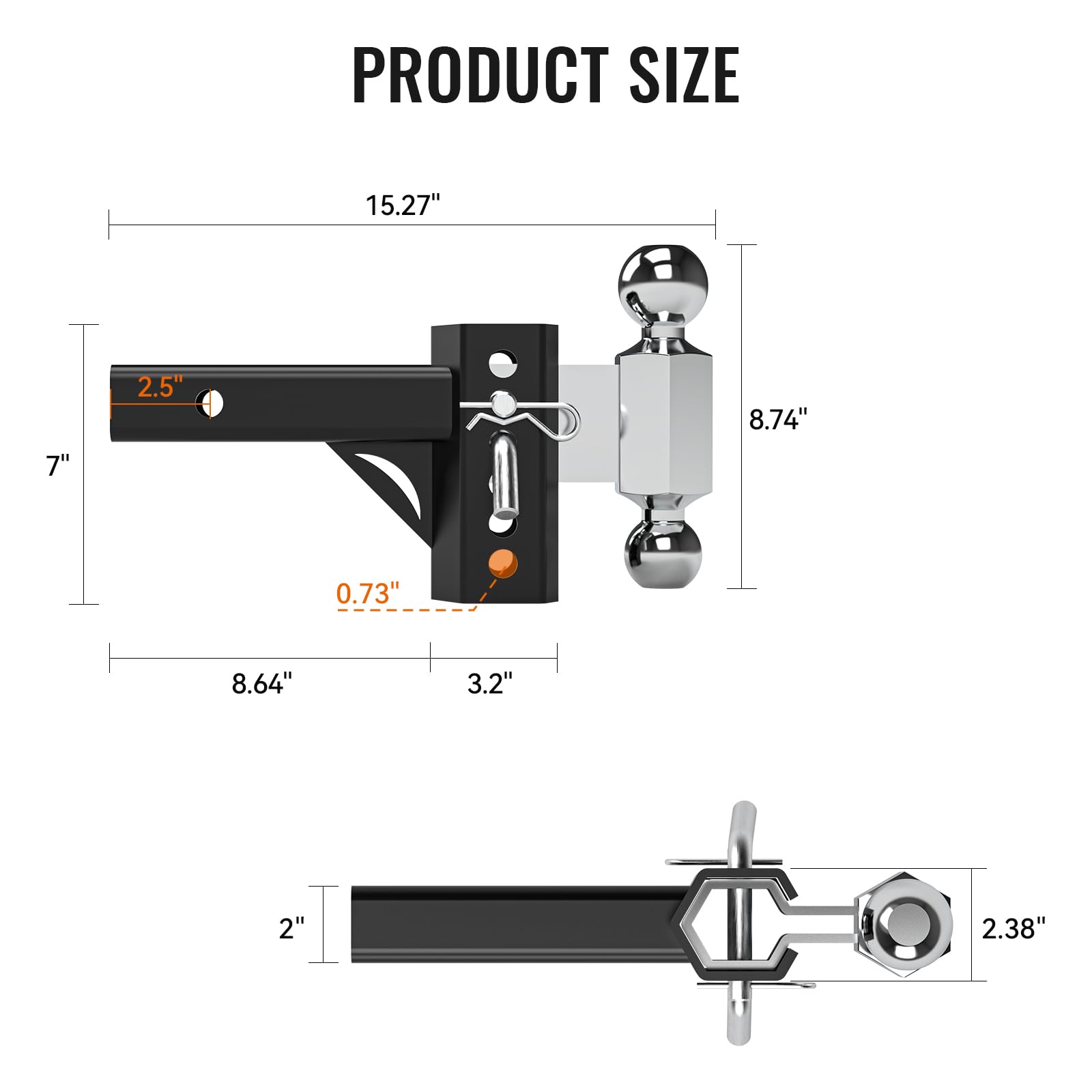 Sulythw Adjustable Trailer Hitch, Fits 2-Inch Receiver, 4-Inch Drop Hitch Ball Mount, Aluminum Tow Hitch, 2 and 2-5/16 inch Combo Stainless Steel Tow Balls for Heavy Duty Truck with Double Pins, Black