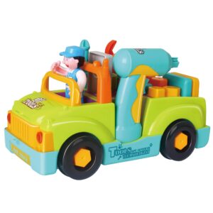 little mechanic take apart truck - stem toys construction tool truck w/electric drill and power tools, lights and music - bump and go action - developmental toys for 36+ months year old boys girls