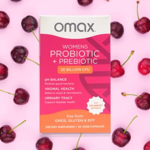 Omax Health Prebiotics and Probiotics Complex for Women, pH Balance, Vag Health, Urinary Tract, Yeast & BV Prevention, Lactobacillus & Bifidobacterium | Vegan, Organic, Gluten Free