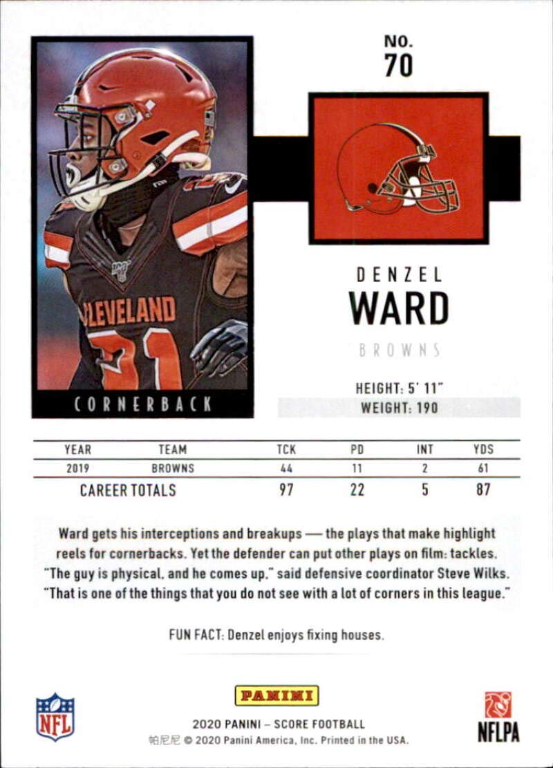 2020 Score #70 Denzel Ward Cleveland Browns Football Trading Card