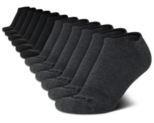 and1 men's athletic arch compression cushion comfort no show socks (12 pack), size 6-12.5, grey/black