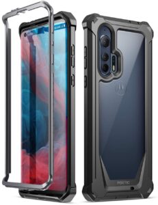 poetic guardian series case designed for moto edge+ case, moto edge plus case, full-body hybrid shockproof bumper cover without built-in-screen protector, black/clear