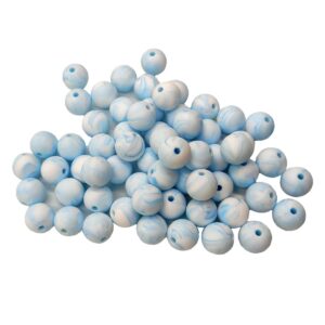 50pcs dark marble blue color silicone round beads sensory 15mm silicone pearl bead bulk mom necklace diy jewelry making decorationl8