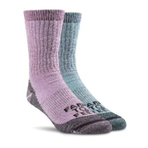 farm to feet unisex boulder medium weight merino wool hiking crew socks 2-pack, lavendula and niagra blue, medium