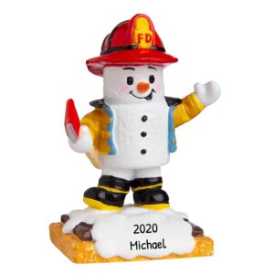 personalized firefighter ornaments - fireman ornaments for christmas tree, firefighter gifts for firemen, fire truck ornament - marshmallow firefighter - free customization