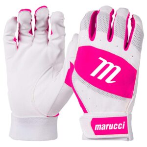 marucci badge tee ball/coach pitch batting gloves, white, youth m/l