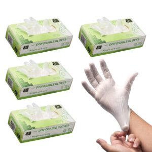 discount promos non powder vinyl gloves set of 4, bulk pack - each box has 100 disposable gloves, for cooking, cleaning, travelling, and diaper changing - transparent white