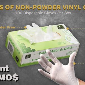 DISCOUNT PROMOS Non Powder Vinyl Gloves Set of 4, Bulk Pack - Each Box has 100 Disposable Gloves, For Cooking, Cleaning, Travelling, and Diaper Changing - Transparent White