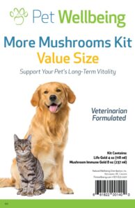 pet wellbeing more mushrooms kit for dogs & cats with cancer - value size - immune system support and antioxidant protection - turkey tail, reishi, maitake, astragalus, blessed thistle, sheep sorrel