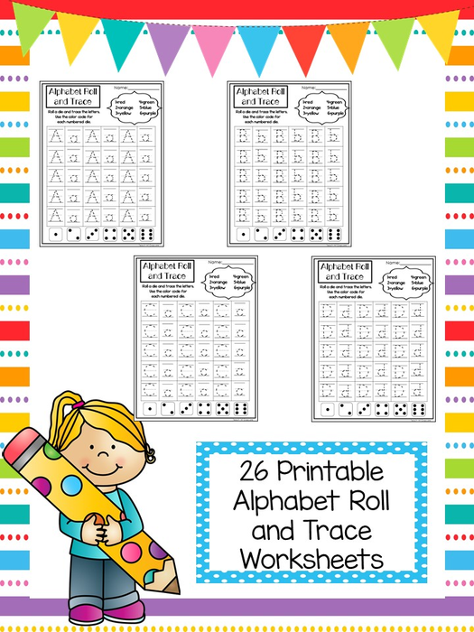 26 Printable Alphabet Roll and Trace Worksheets