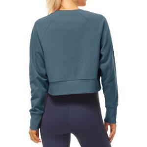 icyzone Cropped Crewneck Sweatshirt for Women, Casual Long Sleeve Pullover Tops for Spring Fall Winter (Medium, Dusty Blue)