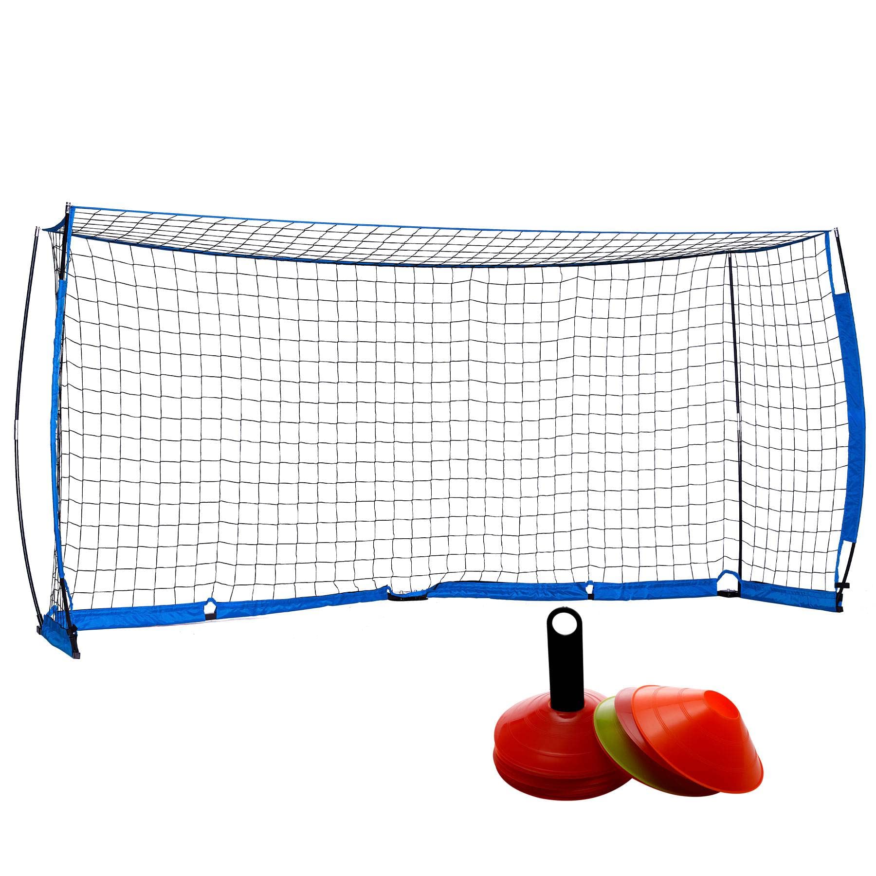 ZELUS Portable Soccer Goal Set: 12x6 ft Soccer Goal for Backyard Practice and 12 Soccer Cones | Soccer Equipment for Training & Fun for Outdoor Play w Knotless Net, 12 Sport Cones (Blue)