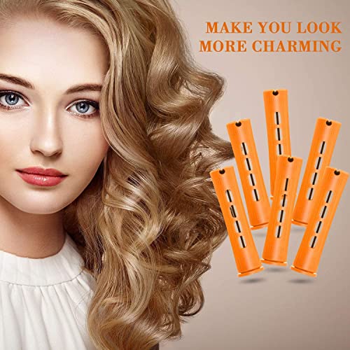 36 Pieces Cold Wave Rod Hair Perm Rods Hair Rollers Perming Rods Curlers with Steel Rat Tail Comb for Hairdressing Styling (Orange, 0.87 Inch)