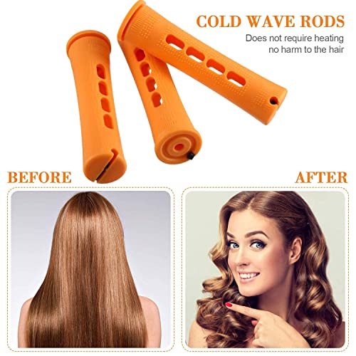 36 Pieces Cold Wave Rod Hair Perm Rods Hair Rollers Perming Rods Curlers with Steel Rat Tail Comb for Hairdressing Styling (Orange, 0.87 Inch)