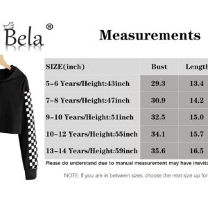 Imily Bela Kids Crop Tops Girls Hoodies Cute Plaid Long Sleeve Fashion Sweatshirts (13-14 Years, Black)