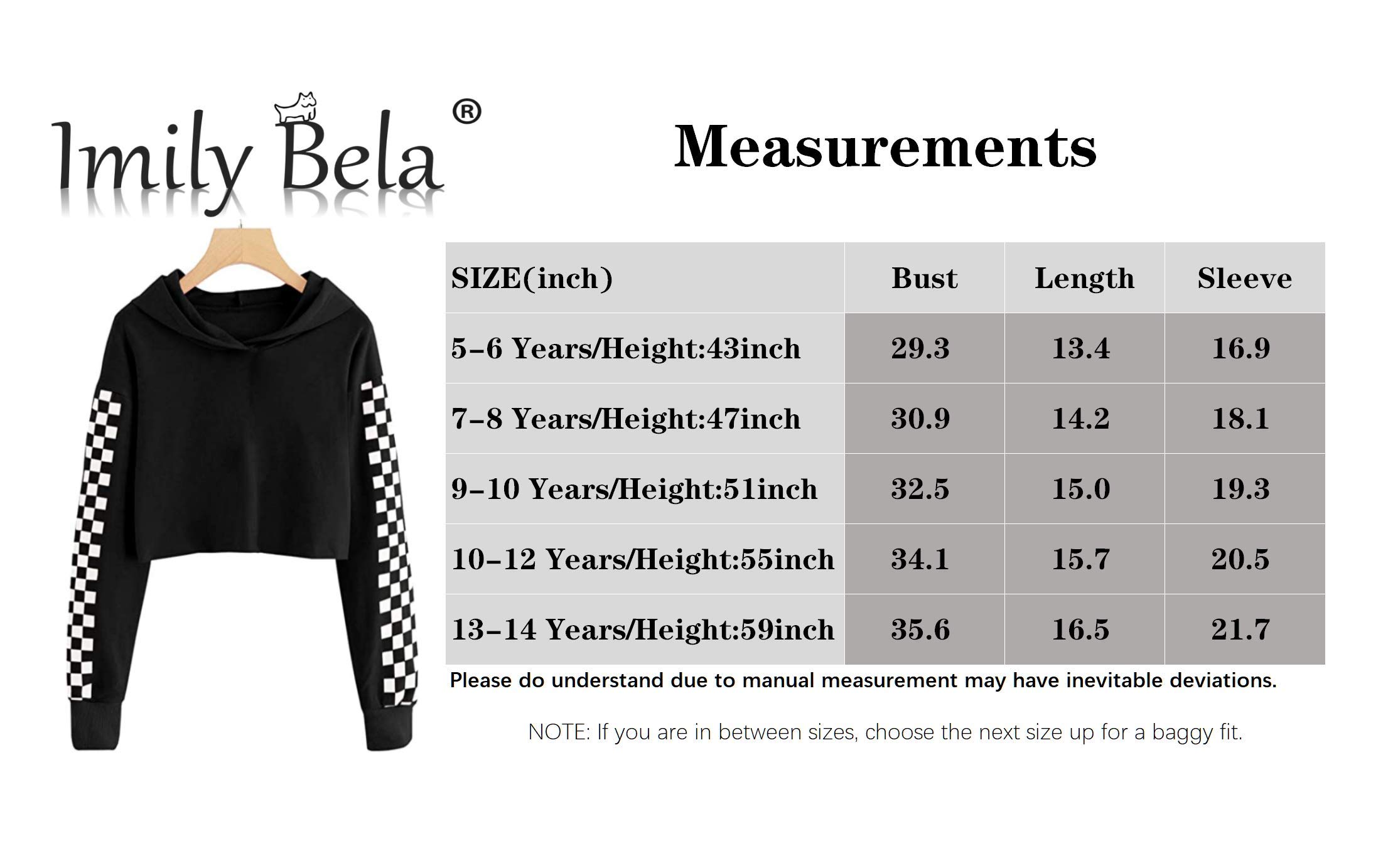 Imily Bela Kids Crop Tops Girls Hoodies Cute Plaid Long Sleeve Fashion Sweatshirts (13-14 Years, Black)