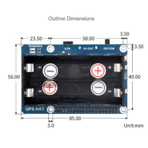 Waveshare UPS HAT for Raspberry Pi 5/4B, 5V Uninterruptible Power Supply Charge and Power Output at The Same Time