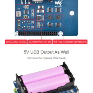 Waveshare UPS HAT for Raspberry Pi 5/4B, 5V Uninterruptible Power Supply Charge and Power Output at The Same Time