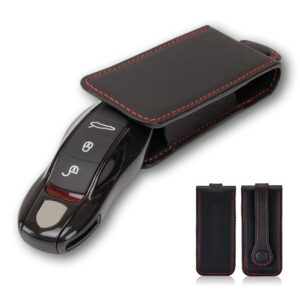 aerobon real leather key cover leather key pouch compatible with porsche key fob (black)