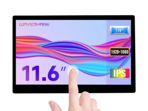 waveshare 11.6inch capacitive touch lcd screen compatible with raspberry pi4b/3b+/3a+/2b/b+/a+/zero/zero w/wh/zero 2w cm3+/4 1920×1080 resolution hdmi ips supports jetson nano/windows
