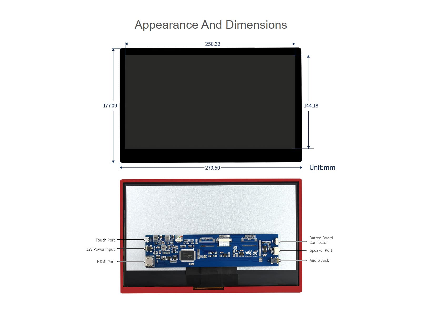 waveshare 11.6inch Capacitive Touch LCD Screen Compatible with Raspberry Pi4B/3B+/3A+/2B/B+/A+/Zero/Zero W/WH/Zero 2W CM3+/4 1920×1080 Resolution HDMI IPS Supports Jetson Nano/Windows