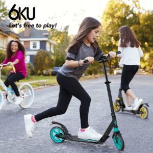 6KU Kick Scooter for Kids Ages 8-12 with Suspension System, Adjustable Height, Quick-Folding Design, and Shoulder Strap - Safe and Smooth Ride for Big Kids Ages 6-12