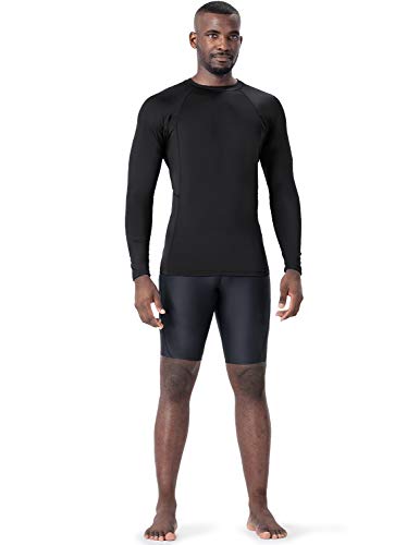 NAVISKIN Men's Long Sleeve Rash Guard Swim Shirts Compression Rashguard Sun Shirts UPF 50+ Baselayer Sun Shirts Black Size XXL