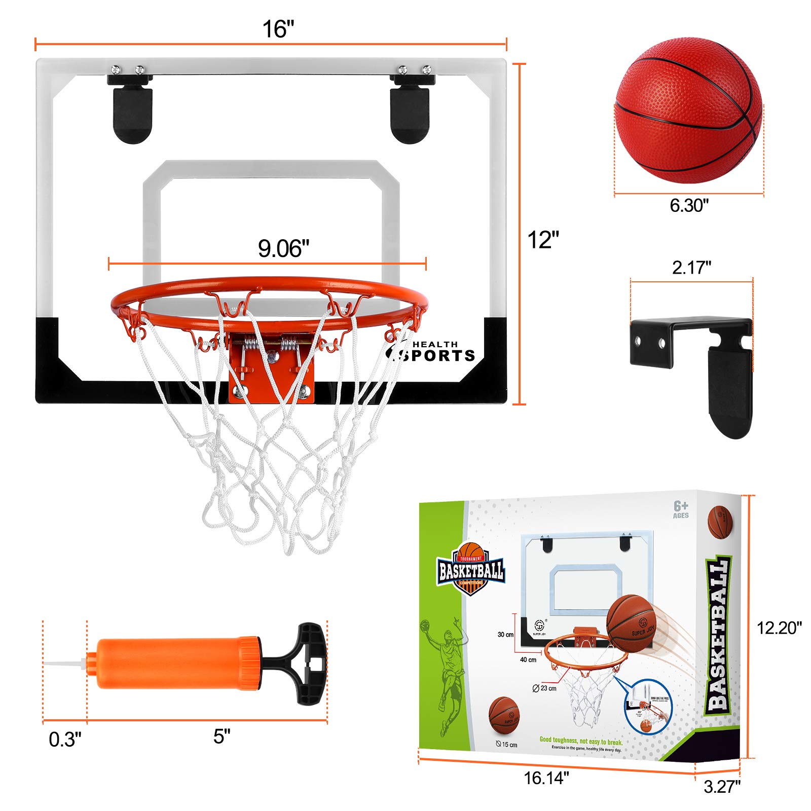 AOKESI Indoor Mini Basketball Hoop Set with 3 Balls for Kids and Adults - Pro Mini Basketball Hoop for Door with Complete Basketball Accessories Perfect Christmas Birthday Gifts for Kids Boys Teens