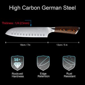 Aroma House Santoku Knife 7 Inch, Kitchen Knife, German High Carbon Stainless Steel,Ergonomic Handle, Ultra Sharp Knife for Kitchen&Restaurant,Christmas Gift