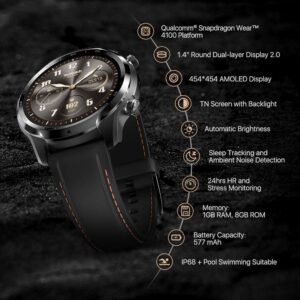 Ticwatch Pro 3 GPS Smart Watch Men's Wear OS Watch Qualcomm Snapdragon Wear 4100 Platform Health Fitness Monitoring 3-45 Days Battery Life Built-in GPS NFC Heart Rate Sleep Tracking IP68 Waterproof