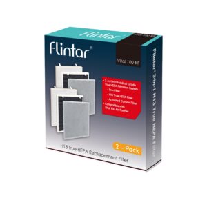 Flintar 2-Pack of Vital 100 H13 Grade True HEPA Replacement Filter, Compatible with Vital 100 Air Purifier, Part Number Vital 100-RF