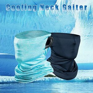 Megac Cooling Neck Gaiter Ear Loops - 2 Pack Dust UV Protection,Summer Cycling Fishing Face Mask (Light Blue&Black)