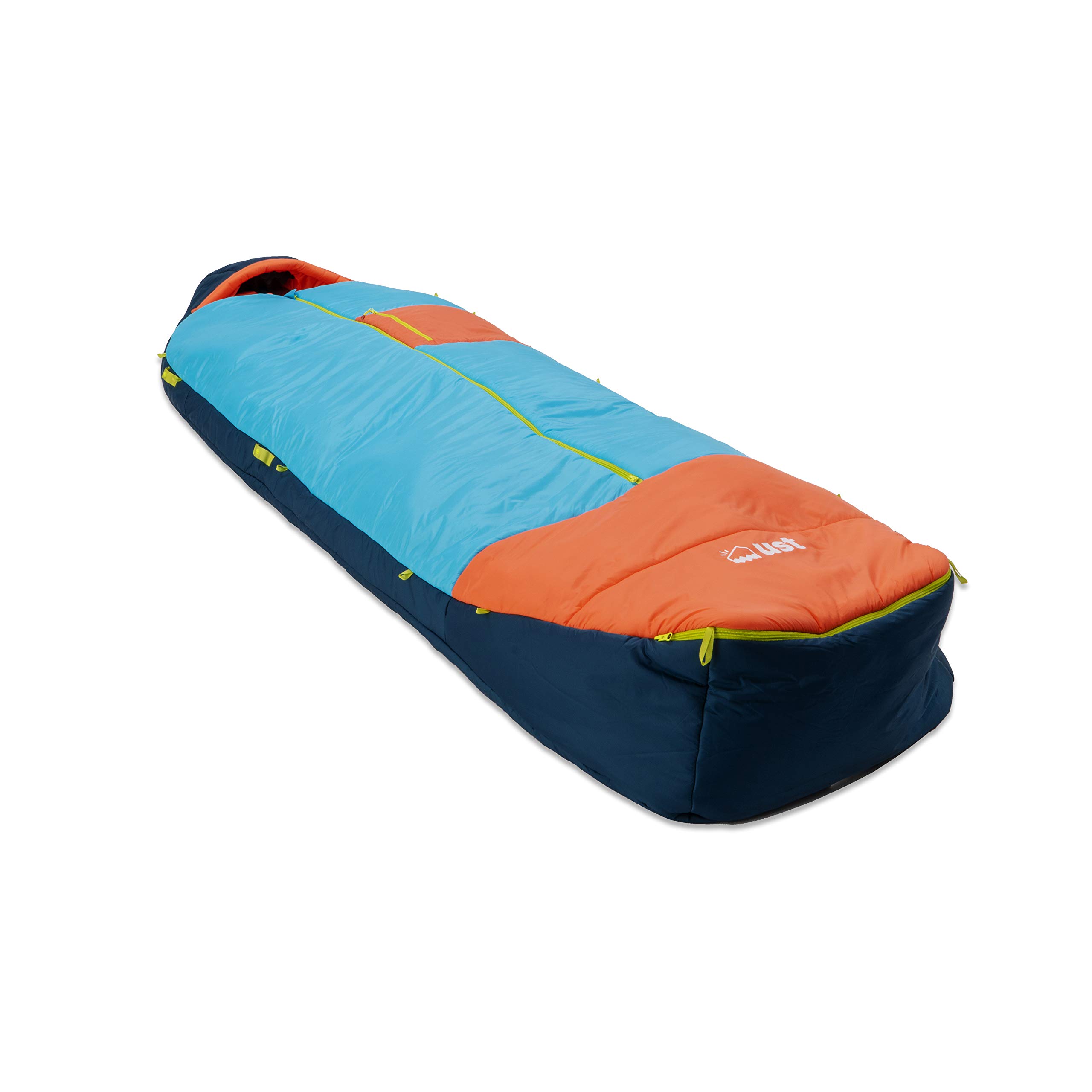 ust monarch sleeping bag with temp control, heavy duty construction, pillow option and carry case for camping, hiking, backpacking and outdoors - regular