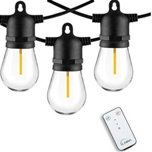 L.A. NOVA Outdoor String Lights Dimmable 48ft with 15 Plastic Edison LED Bulbs, Extendable & Dimmable, 2 Replacement Filaments for Patio, Cafe, Party, Porch