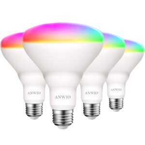 ANWIO Smart Light Bulb BR30 RGB Color Changing LED WiFi Dimmable Multicolor Light Bulbs E26 Base, Compatible with Alexa, Google Assistant, No Hub Required, 650 Lumen 8.5W (60W Equivalent) 4 Pack