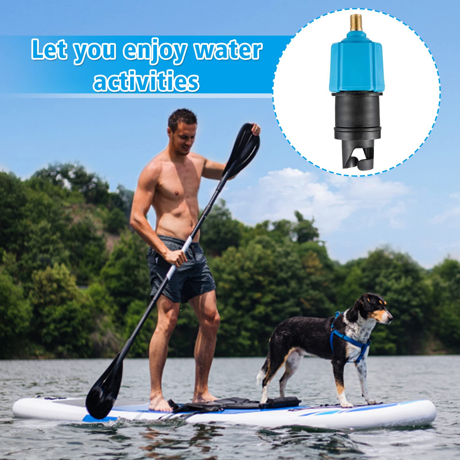 Inflatable SUP Pump Valve Adapter Set- Standard Air Valve Adapter and Nozzle Air Pump Converter for Kayaking Surfboard Inflatable Bed