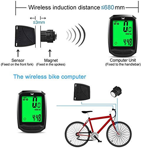 Bicycle Speedometer Waterproof Wireless Cycle Bike Computer Bicycle Odometer with LCD Display & Multi-Functions