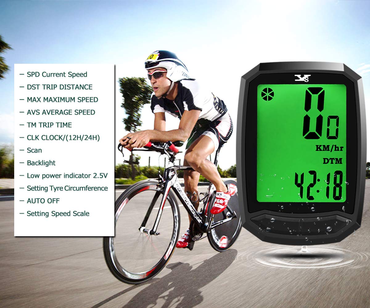 Bicycle Speedometer Waterproof Wireless Cycle Bike Computer Bicycle Odometer with LCD Display & Multi-Functions