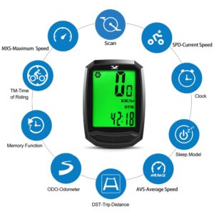 Bicycle Speedometer Waterproof Wireless Cycle Bike Computer Bicycle Odometer with LCD Display & Multi-Functions