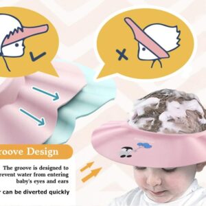 BONPEIPEI Baby Shower Shampoo Cap 2Pcs Adjustable Safety Eva Bath Visor Waterproof Soft Hair Washing Guard Accessories Bathing Hat for Girls, Boys, Infants, Kids and Toddlers-Pink/Green