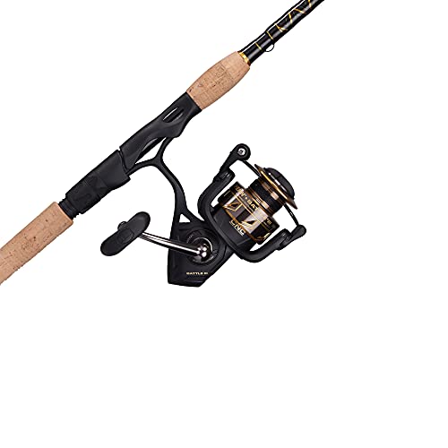 PENN 7’ Battle III Fishing Rod and Reel Spinning Combo, 7’, 1 Graphite Composite Fishing Rod with 6 Reel, Durable, Break Resistant and Lightweight,Black/Gold