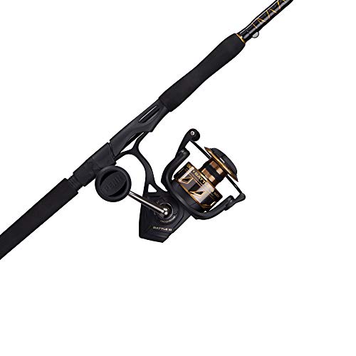 PENN 7’ Battle III Fishing Rod and Reel Spinning Combo, 7’, 3 Graphite Composite Fishing Rod with 6 Reel, Durable, Break Resistant and Lightweight, 6000 Reel Size - 7' - Medium Heavy - 3pc, Black/Gold