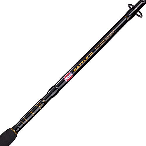 PENN 7’ Battle III Fishing Rod and Reel Spinning Combo, 7’, 3 Graphite Composite Fishing Rod with 6 Reel, Durable, Break Resistant and Lightweight, 6000 Reel Size - 7' - Medium Heavy - 3pc, Black/Gold