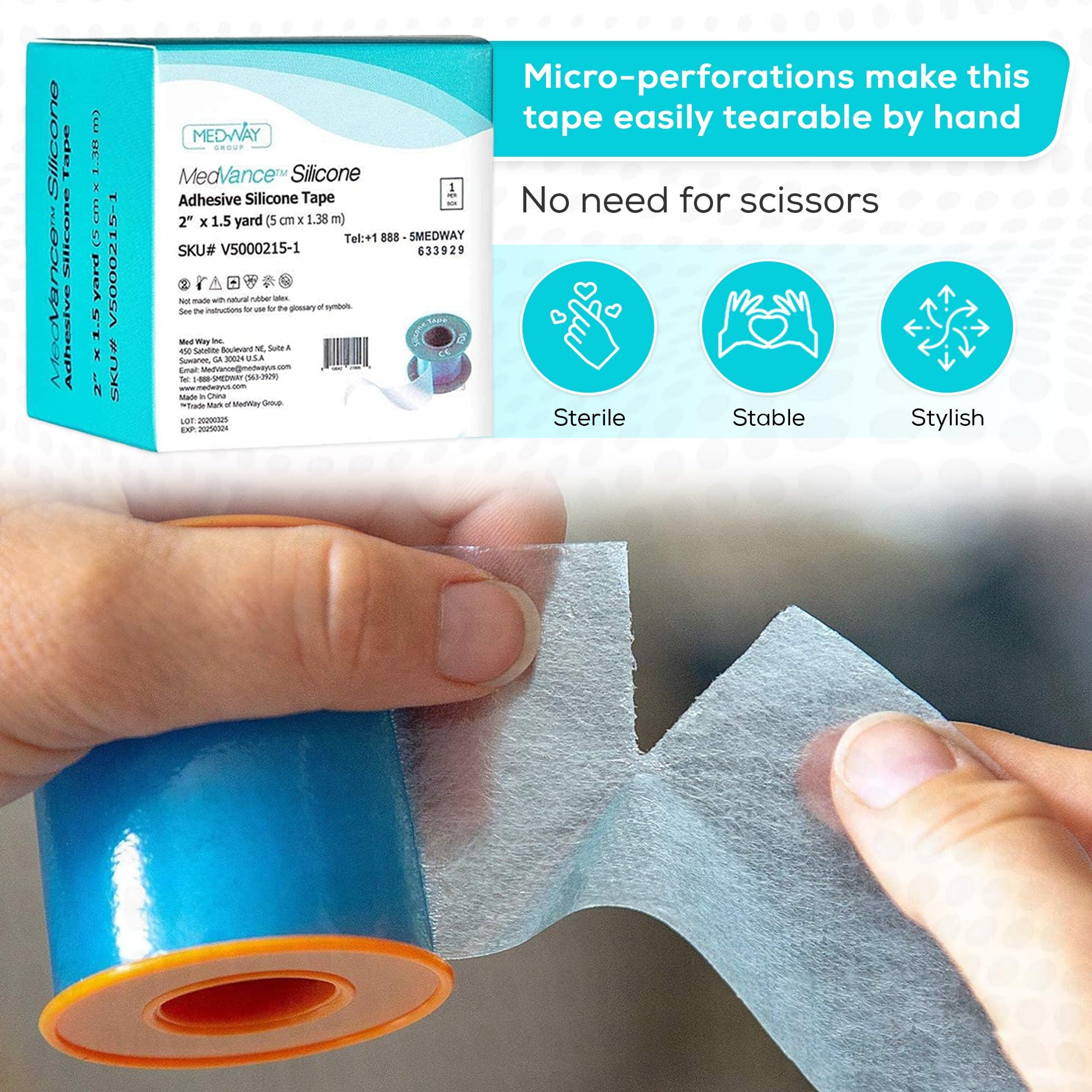 MedVance Soft Silicone Tape with Perforation for Easy Cut Size - 1" Width (1 Pack, 5 Yards)