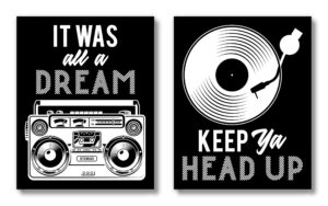 brooke & vine hip hop 90’s music posters wall art prints (unframed 8x10) african american vintage retro rap rapper funny bathroom wall decor, restroom, posters (hip hop,it was all a dream duo)