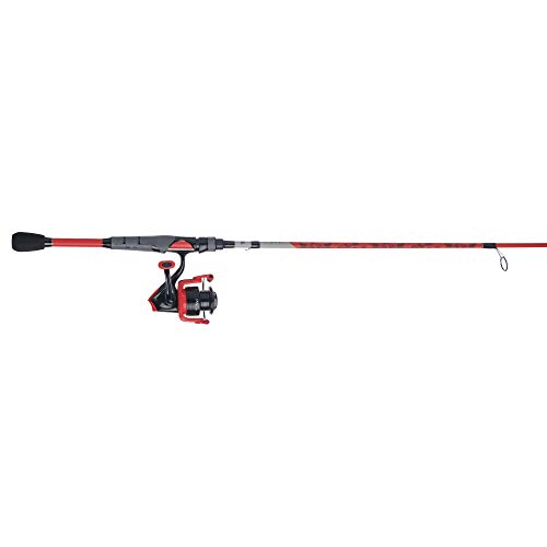 Abu Garcia 7’ Max X Fishing Rod and Reel Spinning Combo, 3 +1 Ball Bearings with Lightweight Graphite Body & Rotor, Rocket Line Management System,Red